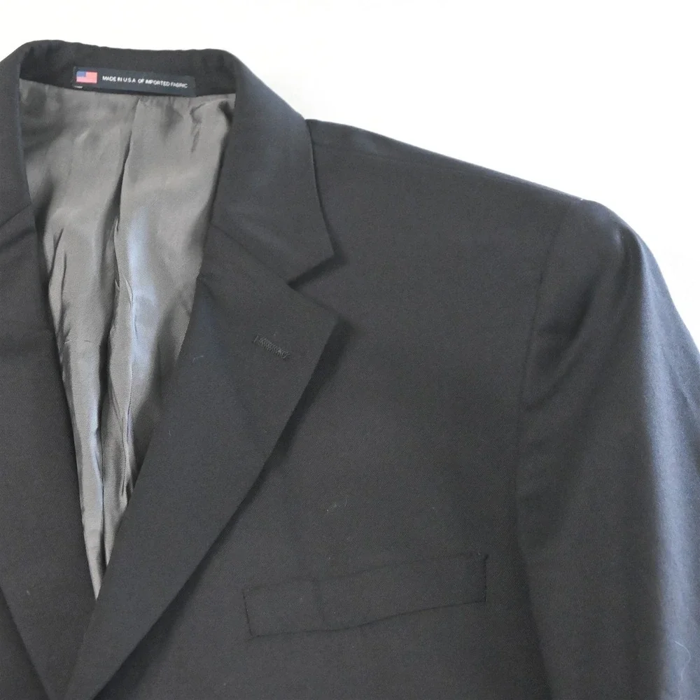 Hart‎ Shaffner Marx 48L Black Wool USA Made Mens Blazer Suit Jacket Sport Coat